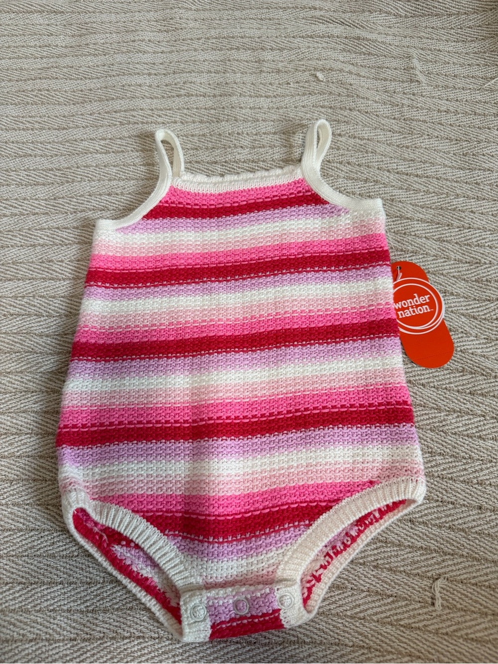 wonder nation Pink, Hot Pink & White Striped Knit Baby One-Piece